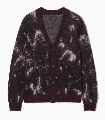 Men's Mohair Cardigan Sweater Casual Fit Furry Jacquard Knitted Cardigan