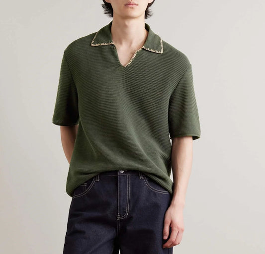 Embroidered Cotton Polo Shirt for Men Fashion Street Style Men's Knit Loose Knit Shirt