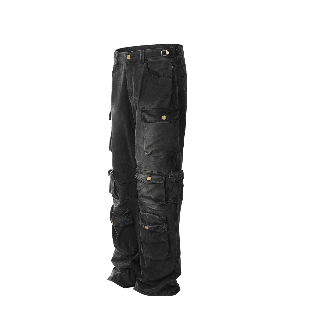Black Enzyme Washed Men's Baggy Flared Jeans for Spring Autumn Y2K Hip Hop Streetwear Touch Button Denim Flare Pants
