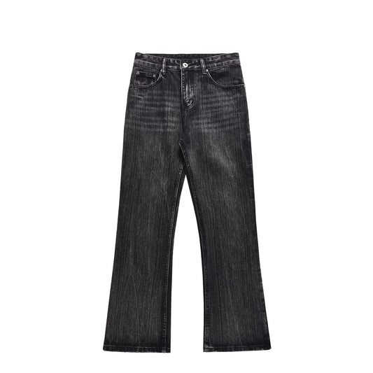 Autumn Men's Straight Flare Baggy Black Jeans Moustache Effect Hip Hop Vintage Style Dark Washed Denim Button