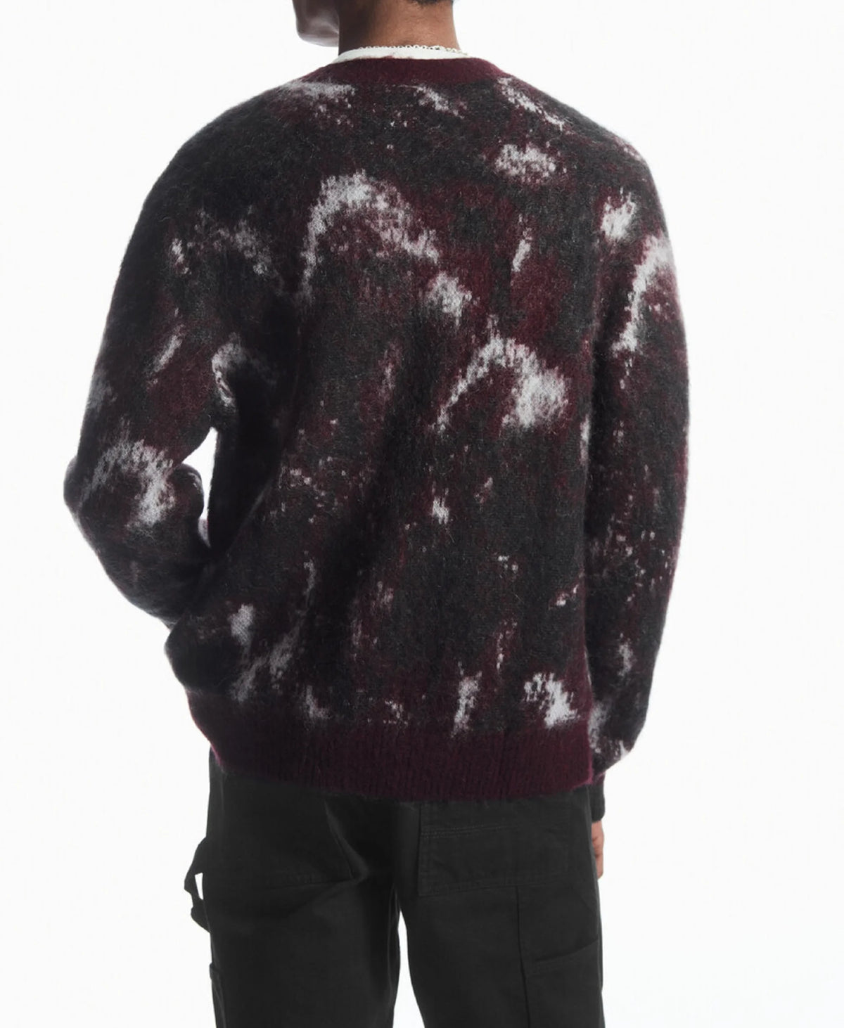 Men's Mohair Cardigan Sweater Casual Fit Furry Jacquard Knitted Cardigan