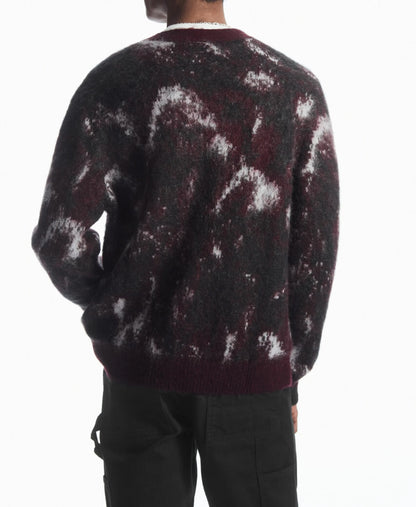 Men's Mohair Cardigan Sweater Casual Fit Furry Jacquard Knitted Cardigan