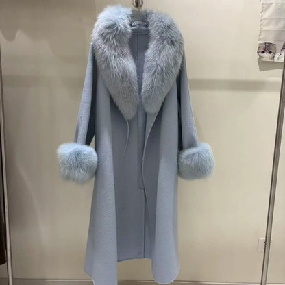 Double-Sided Cashmere Coat for Winter High-end Style fox Fur Cuffs and Collar Women's Coat