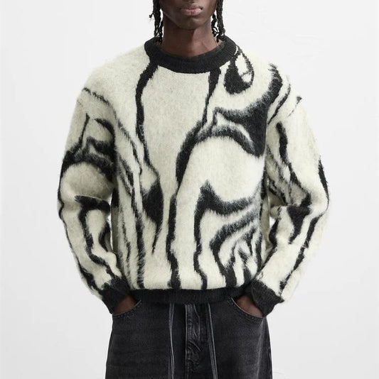 Fashion Premium Mohair Knitted Sweater Crew Neck Wool Blend Mohair Pullover Sweater for Men