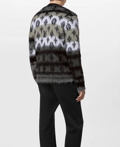Pattern Long-Sleeved Furry Knitted Cardigan Men's Jacquard Mohair Sweater