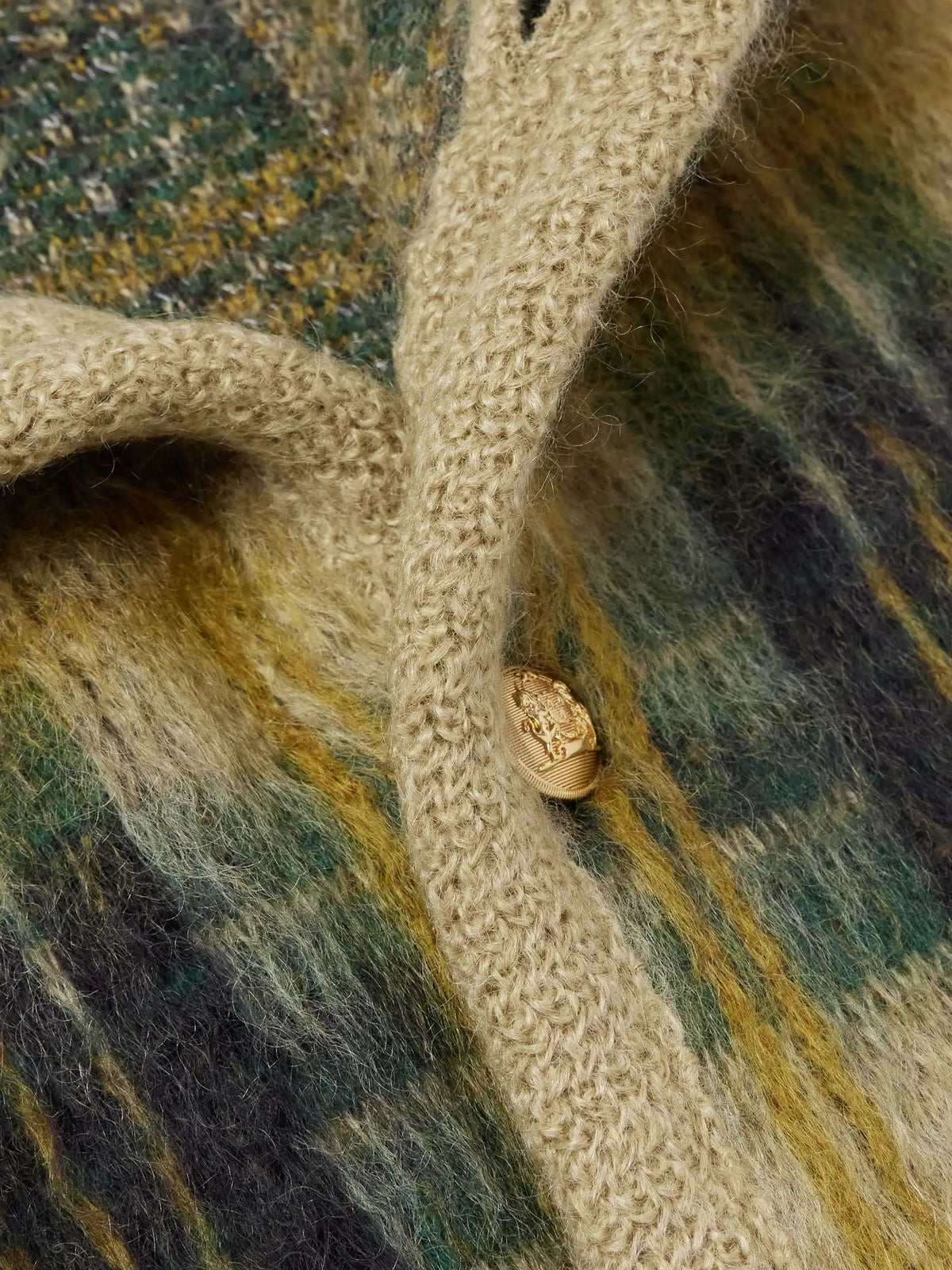 Men's Fashionable V-Neck Furry Mohair Sweater Cardigan Pockets Brushed Jacquard Knit Winter Pattern
