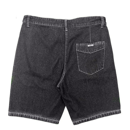 Men's Summer Casual Denim Shorts Y2K Style High Wide Leg Pants Embroidered Techniques Dark Bow Printed Patchwork