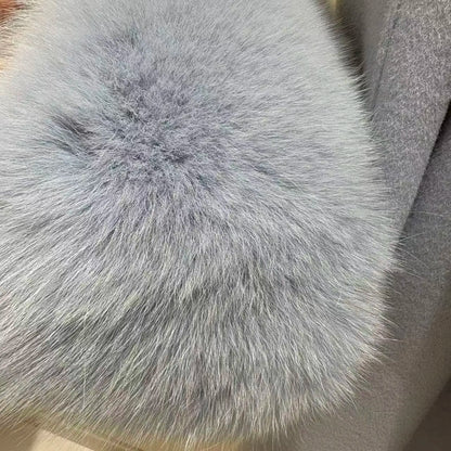 High-End Double-Sided Cashmere Coat With Lapel and Long Sleeves Fox Fur Cuffs Woolen Fabric Outerwear for Women