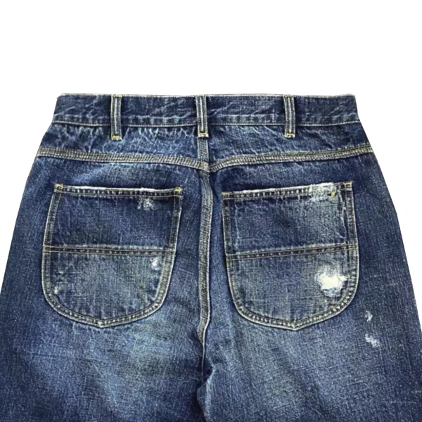 Casual Summer Denim Shorts Five-Point Laser Watermark Open Front International Station Mid Waist Straight Weaved Woven Jeans - Image 3