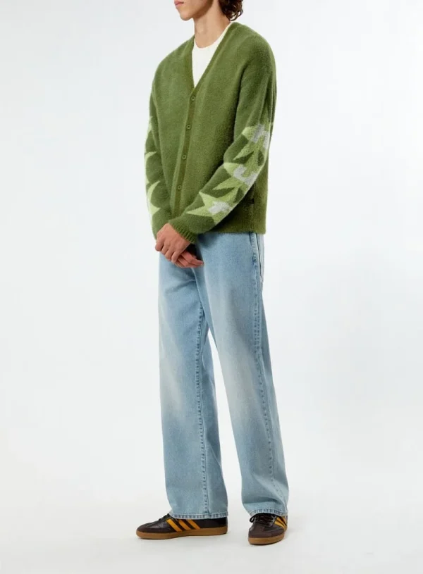 Men's Casual Knit Furry V-Neck Long Sleeve Cardigan Striped Pattern Decoration for Winter - Image 4