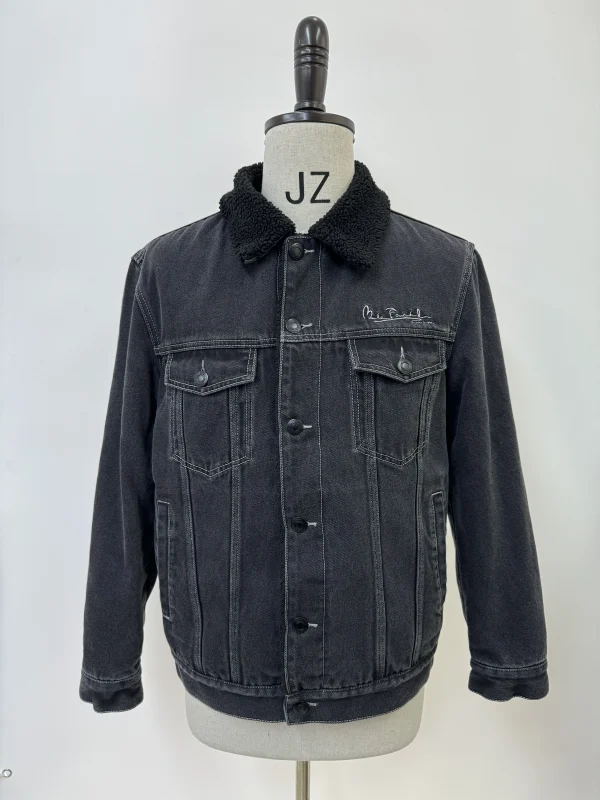 High Quality Black Denim Fleece Men's Jacket Winter Embroidered Motorcycle Jacket Turn-Down Collar Letter Pattern - Image 5