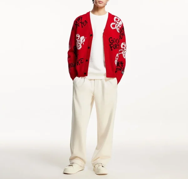 Fashion Jacquard Embroidery Pattern Design 100% High Quality Cotton Knitted Cardigan Sweater for Men - Image 4