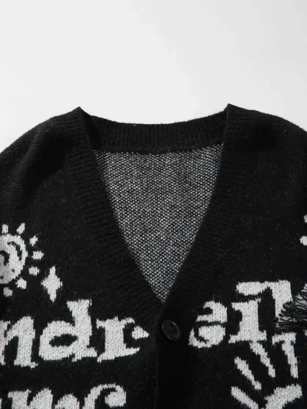 Street Style V-Neck Sweater Torn Loose Knit Cardigan Cotton Jacquard Men's Knit Cardigan - Image 3