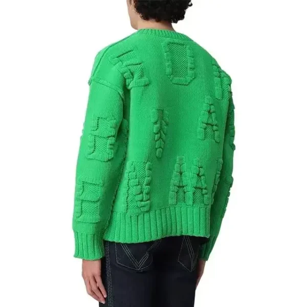 100% Cotton Men's Winter Sweater With Jacquard Knit  Embossed Crewneck Pullover With Letter Decoration - Image 3