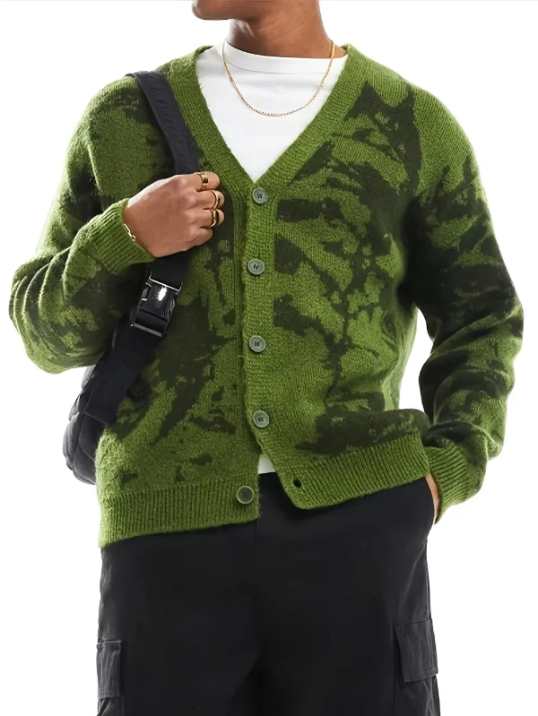 Men's Street Style Knit Cardigan Sweater 100% Cotton Jacquard Pattern Design Casual Men's Knit Jacket - Image 4