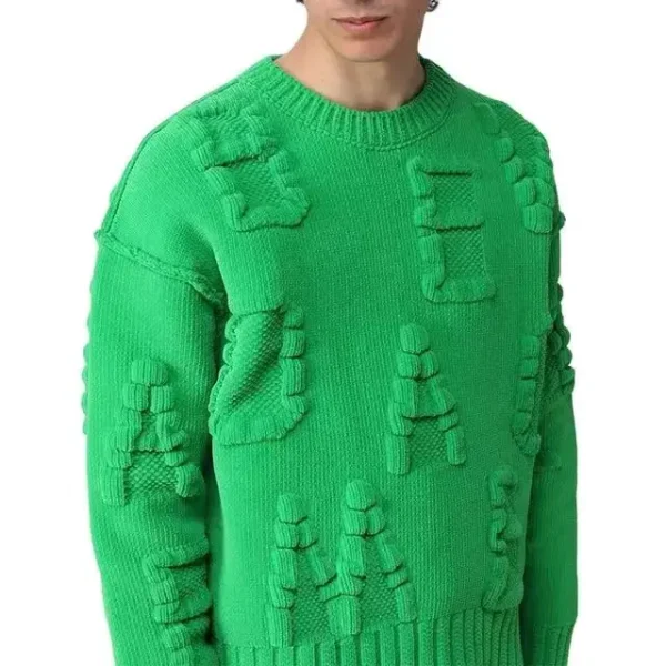 100% Cotton Men's Winter Sweater With Jacquard Knit  Embossed Crewneck Pullover With Letter Decoration - Image 6