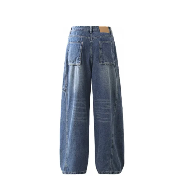 American Retro High Quality Men's Scimitar Jeans Baggy Loose Wide-leg Design Distressed Dark Wash Trendy Wide Leg for Winter - Image 2