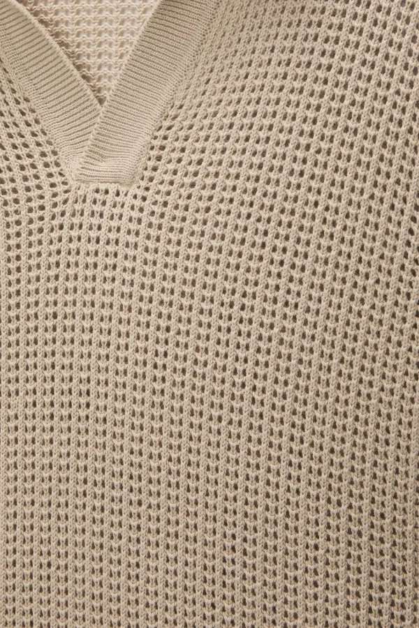 Fashion Casual V-Neck Knit T-Shirt Short Sleeve Open-Knit Polo Shirt Men's Knit Tops - Image 6