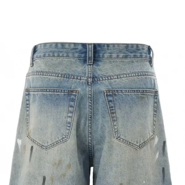 Tuesday Rising Men's Vintage Splatter Denim Shorts AC Washed Loose Casual Cross-Border Design Wide-Leg Summer Style - Image 4