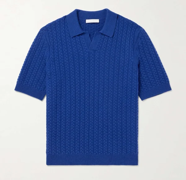 Fashion Casual Cable Knit Wool Men's Polo Shirt Fall Breathable Men's Short Sleeve Knit Sweatshirt - Image 5
