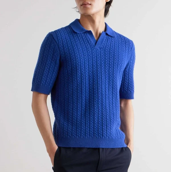 Fashion Casual Cable Knit Wool Men's Polo Shirt Fall Breathable Men's Short Sleeve Knit Sweatshirt