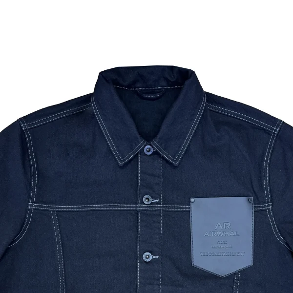 Men's Spring Autumn Denim Jacket with Navy Leather Pocket and Button Decoration Casual Style - Image 3