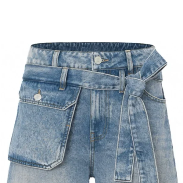 Men's Mid Straight Casual Quick Dry Breathable Washed Denim Jeans Summer Loose Shorts Embroidery Decoration Woven - Image 3