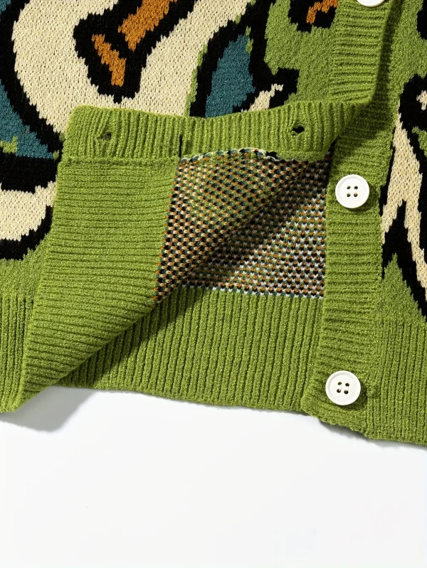 2025 Unisex Jacquard Cardigan Sweater Loose Fit Oversized Design with Animal Pattern for Winter - Image 4