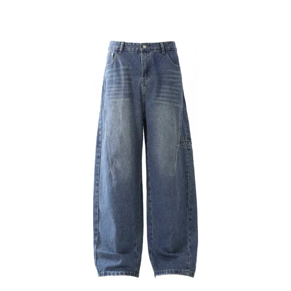 American Retro High Quality Men's Scimitar Jeans Baggy Loose Wide-leg Design Distressed Dark Wash Trendy Wide Leg for Winter