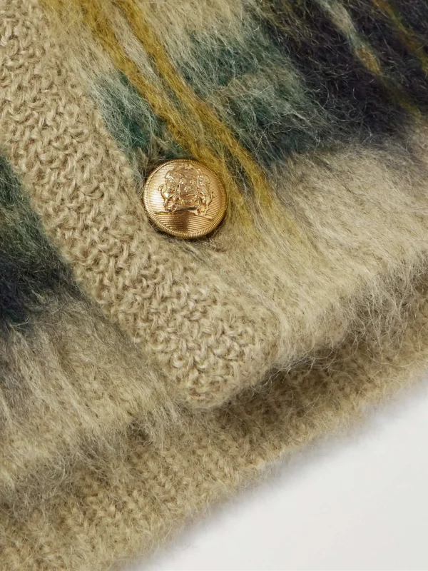 Men's Fashionable V-Neck Furry Mohair Sweater Cardigan Pockets Brushed Jacquard Knit Winter Pattern - Image 5