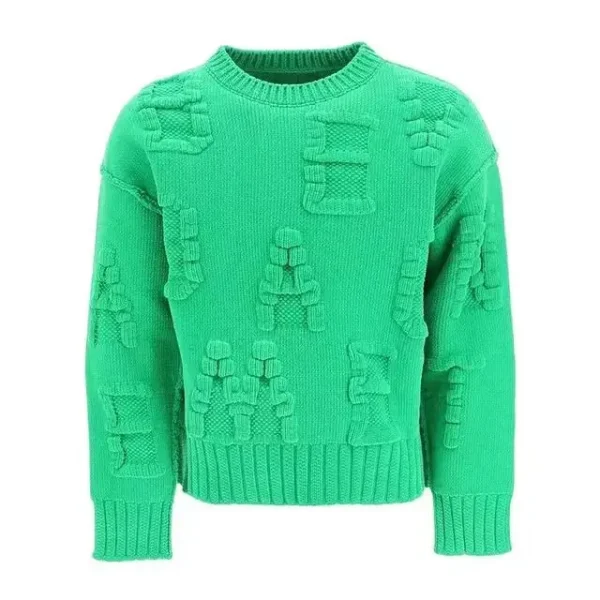 100% Cotton Men's Winter Sweater With Jacquard Knit  Embossed Crewneck Pullover With Letter Decoration - Image 4