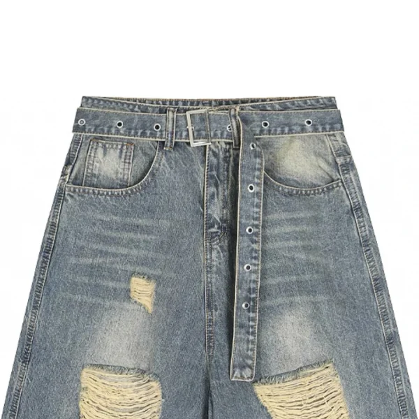 Men's Vintage Style Five Quarter Denim Shorts Loose Fit Breathable Summer Casual Pants Plus Size - Image 3