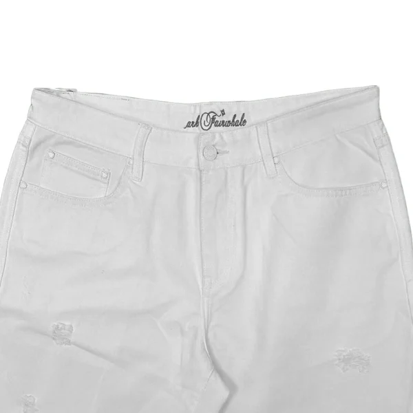 Summer Men's Denim Shorts Distressed White Y2K Style Casual Mid Waist Wide Leg Pants Embroidered Woven Distressed - Image 3