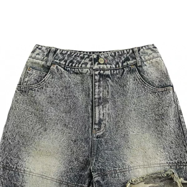 Men's Vintage Acid Washed Distressed Denim Shorts Breathable Mid Waist Casual Straight Jorts for Summer Streetwear - Image 3