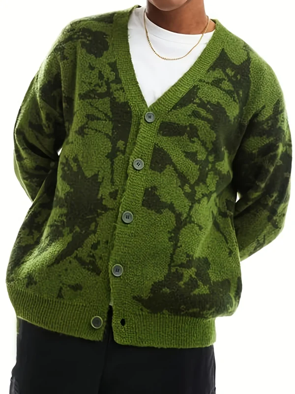 Men's Street Style Knit Cardigan Sweater 100% Cotton Jacquard Pattern Design Casual Men's Knit Jacket - Image 5