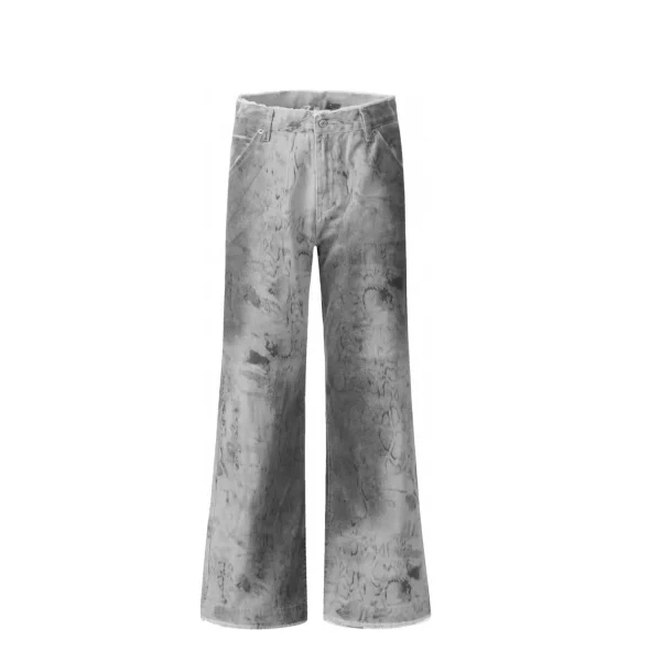 Autumn Men's Denim Straight Leg Wide-Leg Pants American Street Fashion Tie-Dye Snake Print Loose Washed Jeans