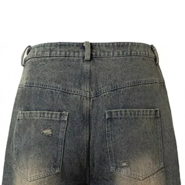 Men's Baggy Denim Shorts Distress Washed Splicing Printing Camo Vintage Style with Crystal Decoration - Image 4