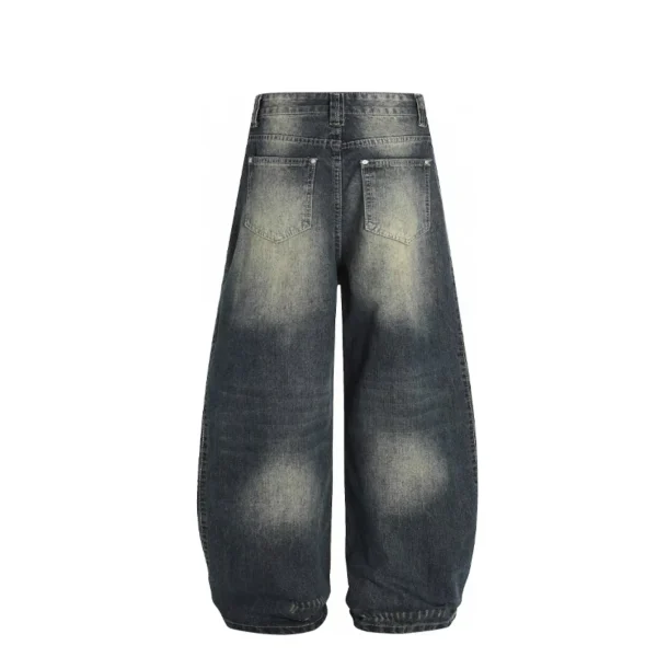 100% Cotton Vintage Wide Leg Pants Embroidery and Rivet Decorated Medium Wash Denim for Autumn and Winter Season - Image 2