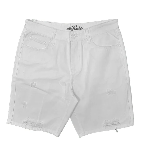 Summer Men's Denim Shorts Distressed White Y2K Style Casual Mid Waist Wide Leg Pants Embroidered Woven Distressed