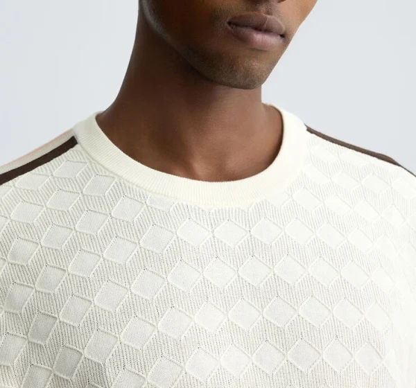 Casual Fashion Men's Jacquard Knit T-Shirt 100% Cotton Short Sleeve Knit Shirt - Image 5