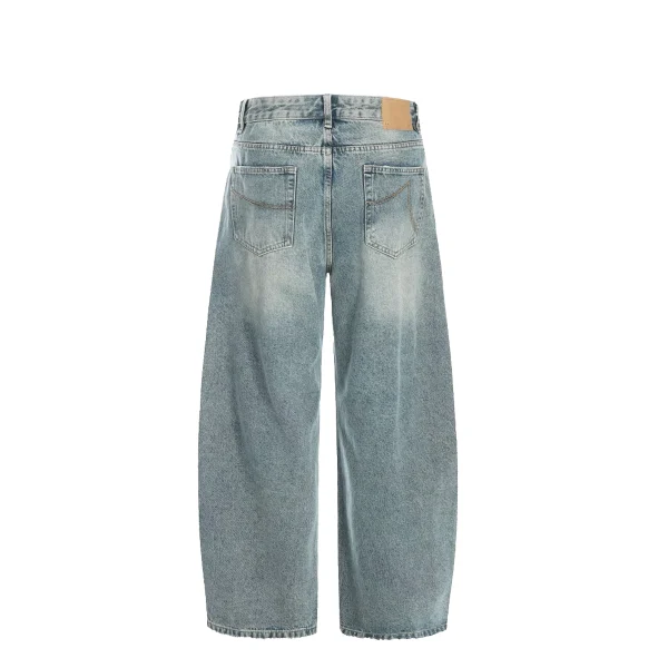 Autumn Style American High Street Punk Medium Washed Denim Straight Dragging Pants with Embroidery Loose Wide-Leg Streetwear - Image 2