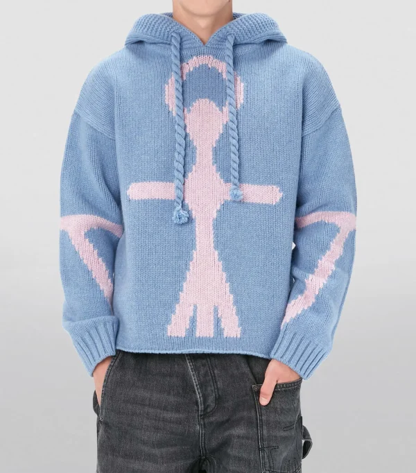 Design Pattern Name Wool Blend Hoodie Knit Sweater Long Sleeve Embroideries Jacquard Men's Knitted Hoodie