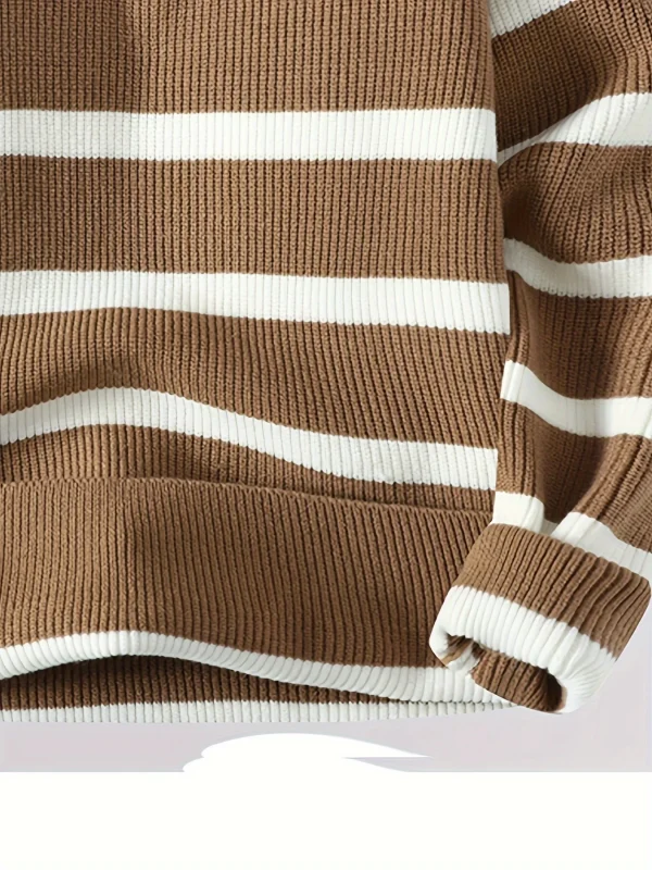 Autumn Winter Trend Men's Casual Loose Jumper Warm Striped Knitted Weave Comfortable Thickened Large Size Jumper Zipper - Image 4