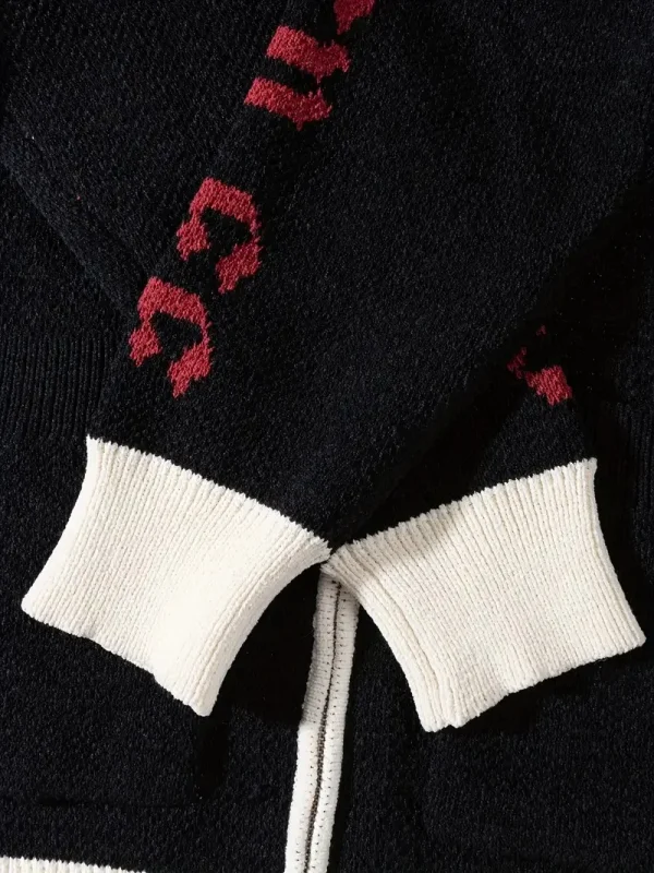 Unisex Street Style Knit Sweater Jacket Casual Loose Zipper Design Long Sleeve 100% Cotton Jacquard Pattern Knit Sweater - Image 5