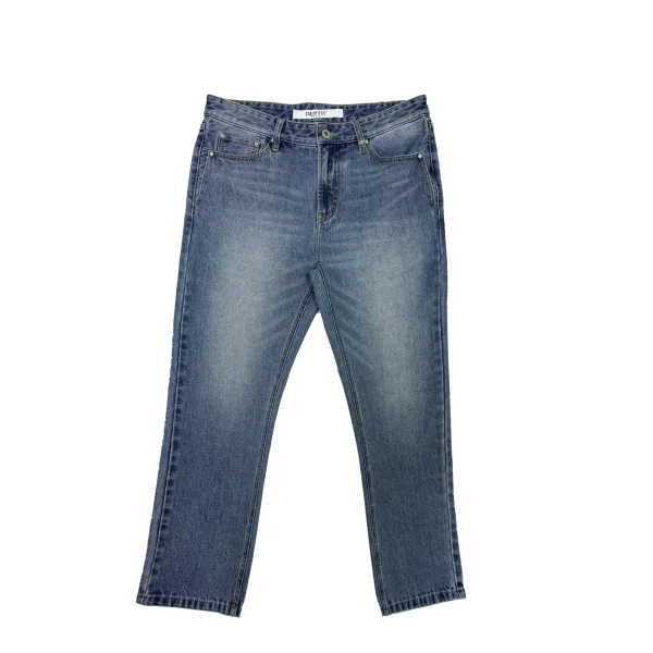 Autumn Men's Casual Light Blue Jeans 100% Cotton Denim Straight Style Washed Technics with Button Decoration