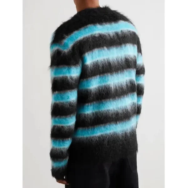 Men's V-Neck Cardigan Sweater for Autumn and Winter Striped Mohair Knit Long Sleeve With Pattern Decoration - Image 2