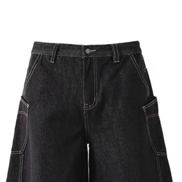 Eco-Friendly Thick Raw Denim Shorts Color Fade Proof Vintage Style Leopard Crystal Light Mid Wide Leg Pants for Summer - Image 3