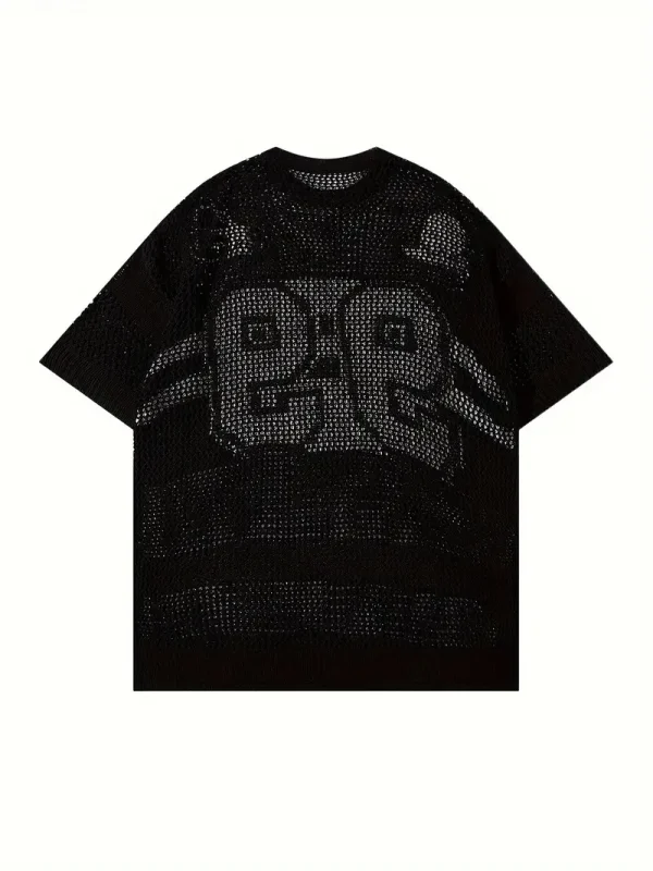 Design Pattern Jacquard Knit 100% Cotton T-Shirt Short-Sleeved Loose Hollow Casual Pullover for Summer - Image 2