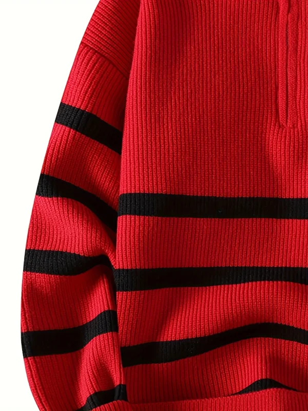Autumn Winter Trend Men's Casual Loose Jumper Warm Striped Knitted Weave Comfortable Thickened Large Size Jumper Zipper - Image 6
