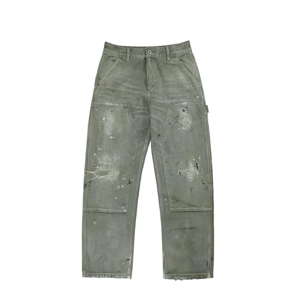 American Vintage Men's Loose Casual Street Niche Straight Leg Long Pants Splash-Ink Worn Cargo Jeans Distressed Dark for Winter - Image 2
